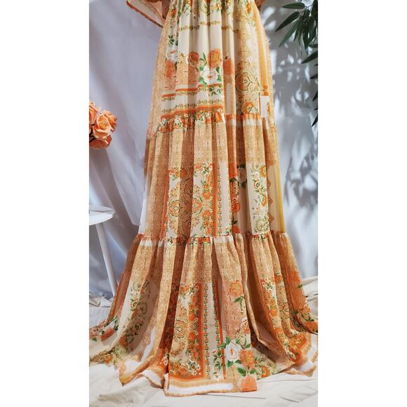 Flying Tomato Floral Bandana Print Tiered Maxi Dress L Cottage Prairie Country - Picture 6 of 11